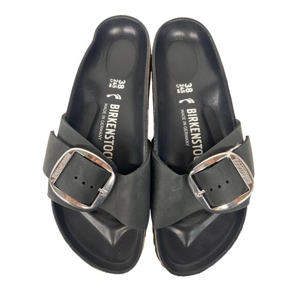 new nwt Birkenstock sz38 wmn 7  black Madrid Big Buckle Oiled Leather - Black - Picture 1 of 5